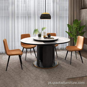Conjunto de mesa de jantar de laje de mármore redondo de luxo moderno